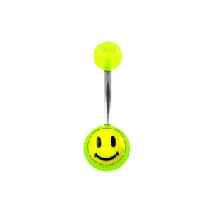 Transparent Green Acrylic Belly Bar Navel Button Ring w/ Smiley