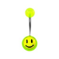 Transparent Green Acrylic Belly Bar Navel Button Ring w/ Smiley