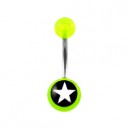 Transparent Green Acrylic Bellyv Button Ring w/ White Star