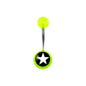 Transparent Green Acrylic Bellyv Button Ring w/ White Star