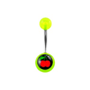 Transparent Green Acrylic Belly Bar Navel Button Ring w/ Cherries