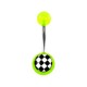 Transparent Green Acrylic Belly Bar Navel Button Ring w/ Checkerboard