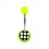 Transparent Green Acrylic Navel Belly Button Ring w/ Checkerboard