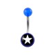 Transparent Dark Blue Acrylic Belly Bar Navel Button Ring w/ White Star