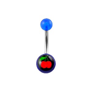 Transparent Dark Blue Acrylic Belly Bar Navel Button Ring w/ Cherries