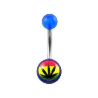 Piercing Nombril Acrylique Transparent Bleu Foncé Cannabis
