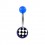 Transparent Dark Blue Acrylic Navel Belly Button Ring w/ Checkerboard