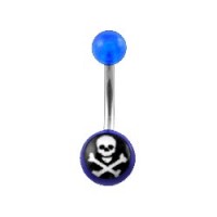 Piercing Nombril Acrylique Transparent Bleu Foncé Tête de Mort