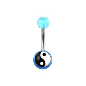 Transparent Light Blue Acrylic Belly Bar Navel Button Ring w/ Yin and Yang