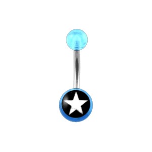 Transparent Light Blue Acrylic Belly Bar Navel Button Ring w/ White Star
