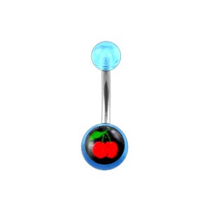 Transparent Light Blue Acrylic Belly Bar Navel Button Ring w/ Cherries