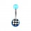 Transparent Light Blue Acrylic Navel Belly Button Ring w/ Checkerboard
