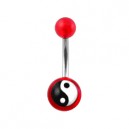 Transparent Red Acrylic Belly Bar Navel Button Ring w/ Yin and Yang