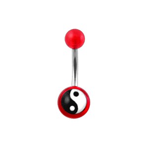 Transparent Red Acrylic Belly Bar Navel Button Ring w/ Yin and Yang