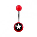 Transparent Red Acrylic Belly Bar Navel Button Ring w/ White Star
