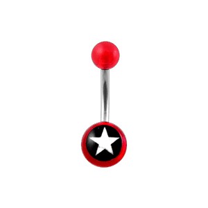 Piercing Ombligo Acrílico Transparente Rojo Estrella Blancoa
