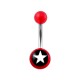 Transparent Red Acrylic Belly Bar Navel Button Ring w/ White Star