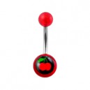 Transparent Red Acrylic Belly Bar Navel Button Ring w/ Cherries