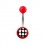 Transparent Red Acrylic Navel Belly Button Ring w/ Checkerboard