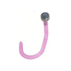 Pink Bioflex Nose Stud Screw Ring w/ Blue Strass