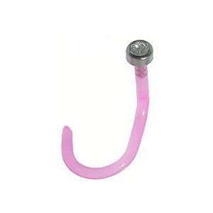 Pink Bioflex Nose Stud Screw Ring w/ White Strass