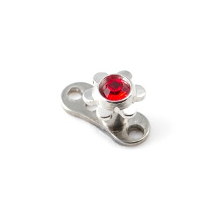 Strassstein Blume Rot für Microdermal Piercing / Dermal Anchor