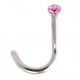 316L Surgical Steel Nose Stud Screw Ring w/ Pink Strass