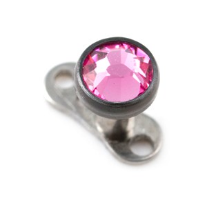 Pink Blackline Round Strass Top for Microdermal Piercing