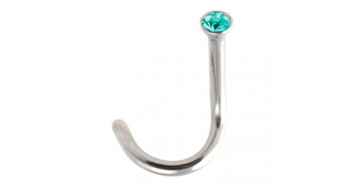 316L Surgical Steel Nose Stud Screw Ring w/ Turquoise Strass